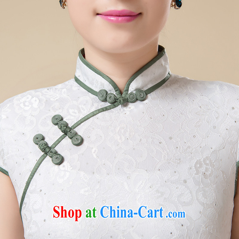 Pixel-yuan summer 2015 new improved cheongsam girl graphics thin beauty cheongsam dress, style short dress girls lace cheongsam middle-aged mother with green L, Yuan (SSUIIYUAI), online shopping