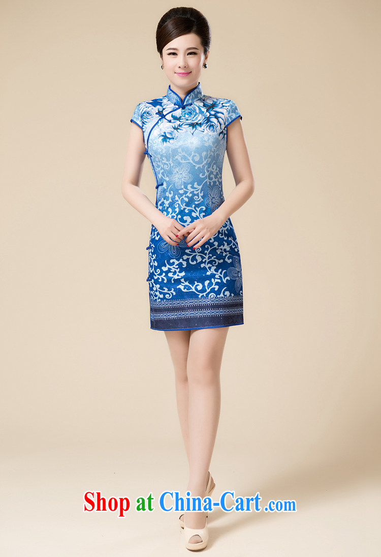 So she dresses improved stylish summer short 2015 NEW GRAPHICS thin cheongsam dress daily retro dress Chinese qipao dress blue 3 XL pictures, price, brand platters! Elections are good character, the national distribution, so why buy now enjoy more preferential! Health