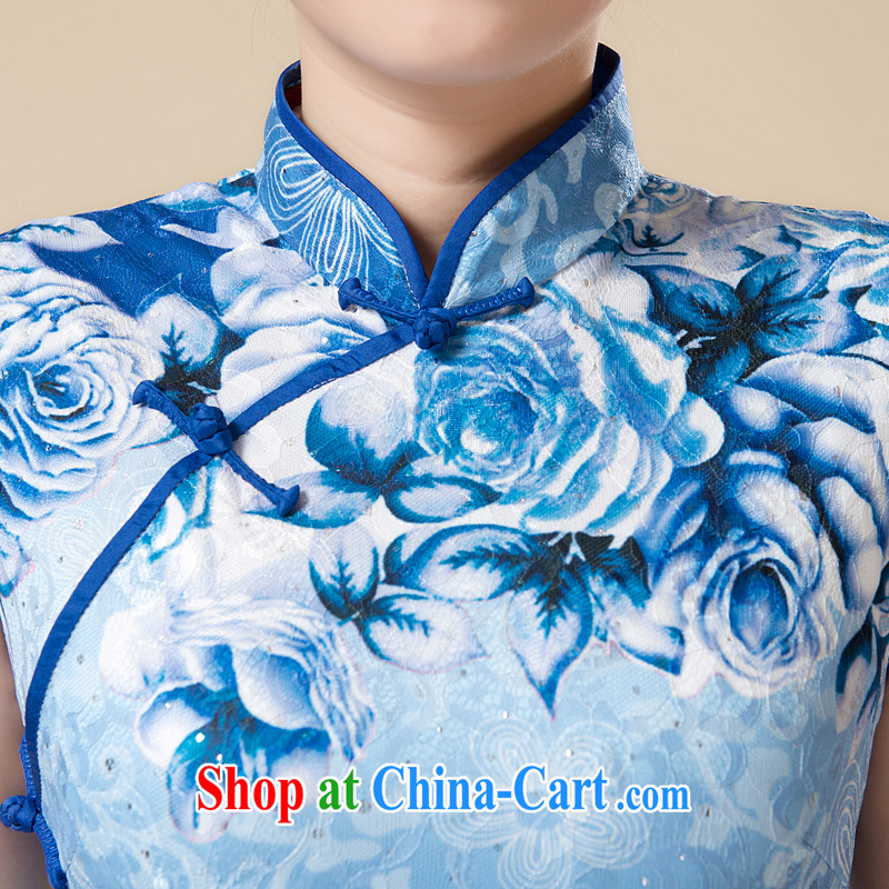 Pixel-yuan improved cheongsam stylish summer short, 2015 new graphics thin cheongsam dress daily retro dress Chinese qipao dress blue 3 XL, pixel-yuan (SSUIIYUAI), online shopping