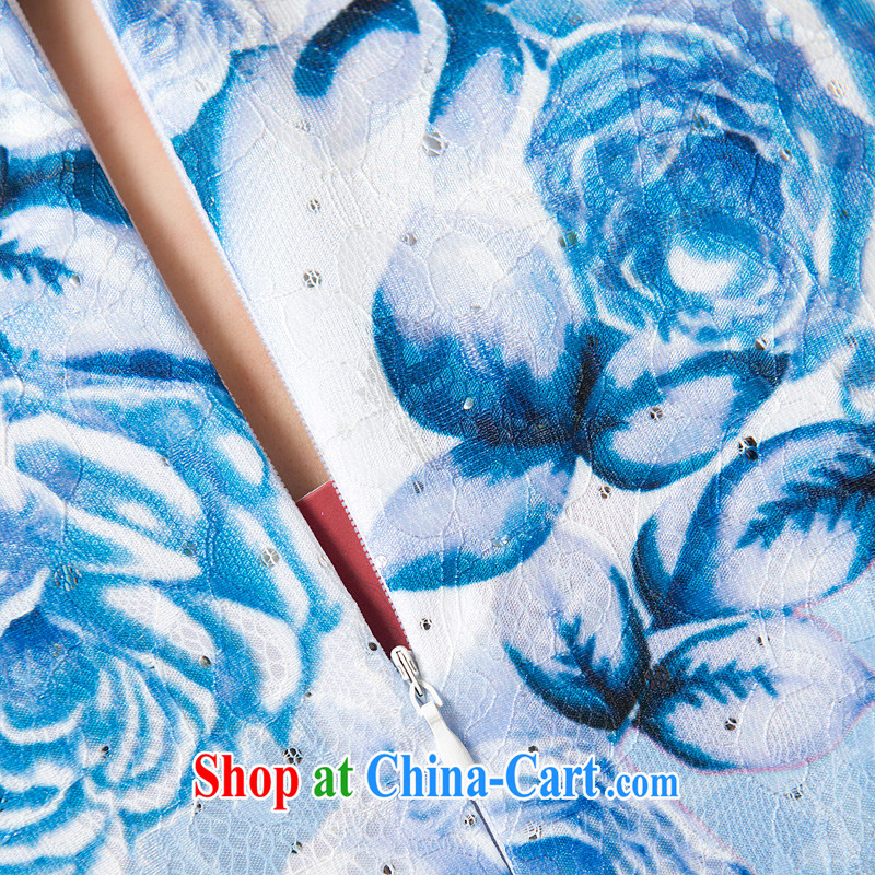 Pixel-yuan improved cheongsam stylish summer short, 2015 new graphics thin cheongsam dress daily retro dress Chinese qipao dress blue 3 XL, pixel-yuan (SSUIIYUAI), online shopping