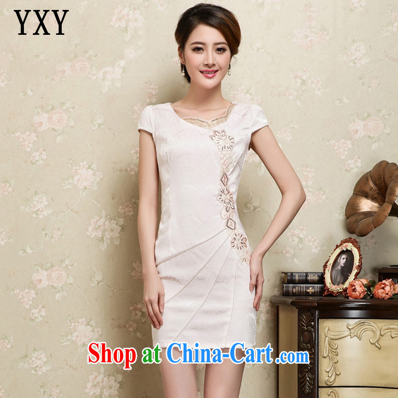 Stakeholders line cloud improved China's Ethnic Wind female short-sleeved cultivating cheongsam Chinese JT 1028 apricot XL