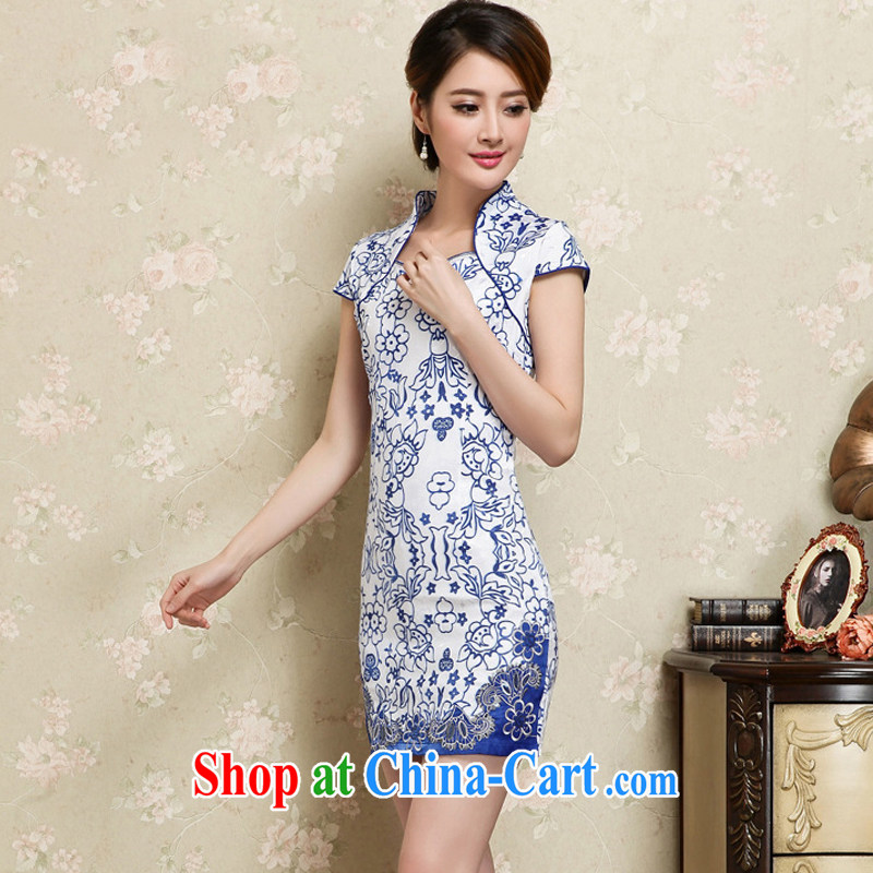 Stakeholders line cloud improved retro short Chinese blue and white porcelain pattern cheongsam dress JT 1129 blue XXL stakeholders, the cloud (YouThinking), and, on-line shopping