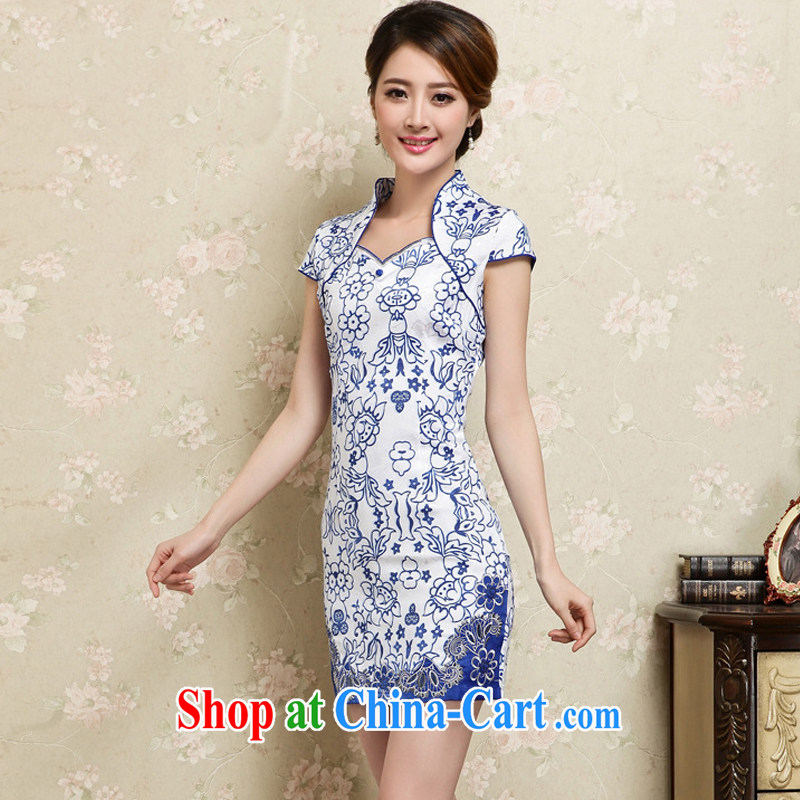 Stakeholders line cloud improved retro short Chinese blue and white porcelain pattern cheongsam dress JT 1129 blue XXL stakeholders, the cloud (YouThinking), and, on-line shopping