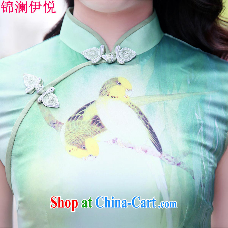 kam world at the spring 2015 new Korean antique Chinese national emulation silk jacquard short-sleeve cultivating cheongsam dress blue and white porcelain XL, Kam world, Yue, and shopping on the Internet