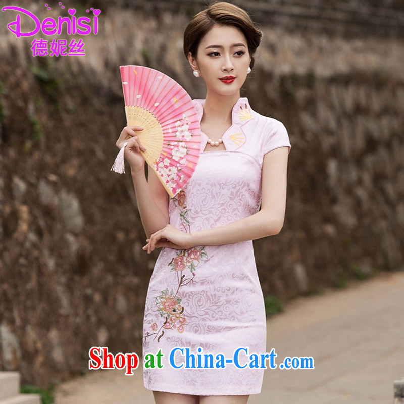 Connie, population 2015 summer stylish improved cheongsam dress daily video thin beauty short cheongsam dress, 1122 pink XL