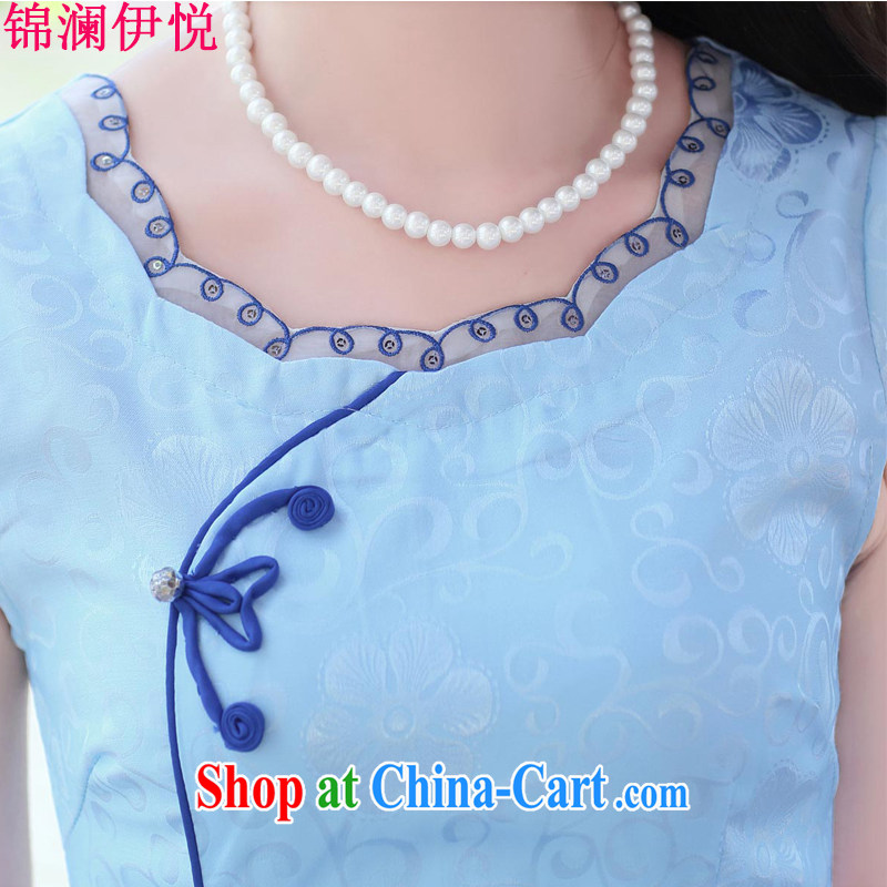 kam world the Hyatt women's clothing summer 2015 new Korean elegant stylish stamp antique paintings Chinese classical beauty lace dresses improved cheongsam blue roses XXL, Kam-world, Yue, and shopping on the Internet