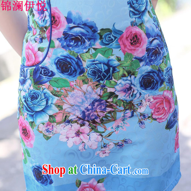 kam world the Hyatt women's clothing summer 2015 new Korean elegant stylish stamp antique paintings Chinese classical beauty lace dresses improved cheongsam blue roses XXL, Kam-world, Yue, and shopping on the Internet