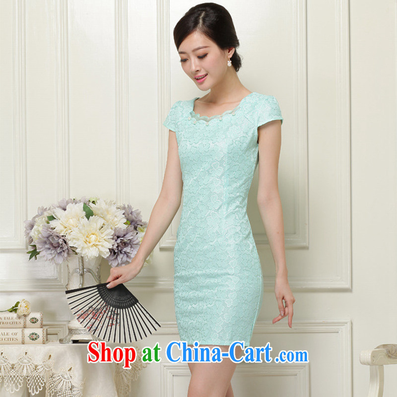 Stakeholders line cloud summer, lace hook flower Openwork round-collar short-sleeved qipao JT 1032 green XL stakeholders, the cloud (YouThinking), and, on-line shopping