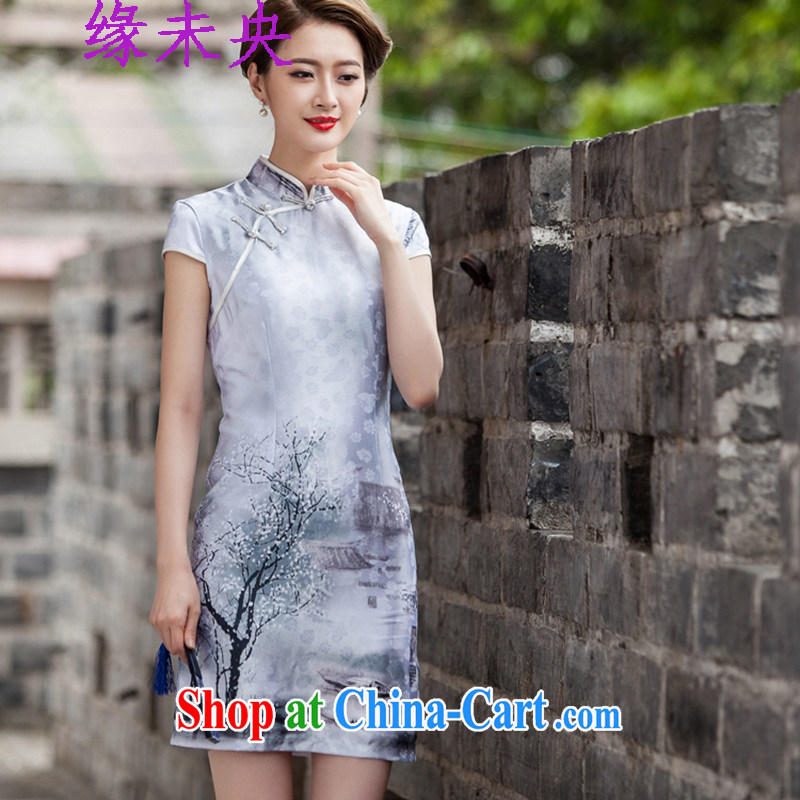 Yi leading edge of my 2015 summer new female painting short-sleeved qipao dress retro fashion China wind cheongsam C C 518 1107 painting L