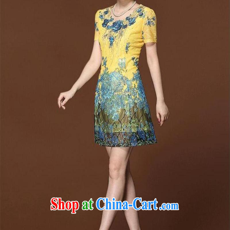 Yi leading edge of my 2015 summer new, middle-aged and older dress middle-aged mother with ethnic wind embroidery JE C 023 865 yellow XL clothing, edge, I, shopping on the Internet