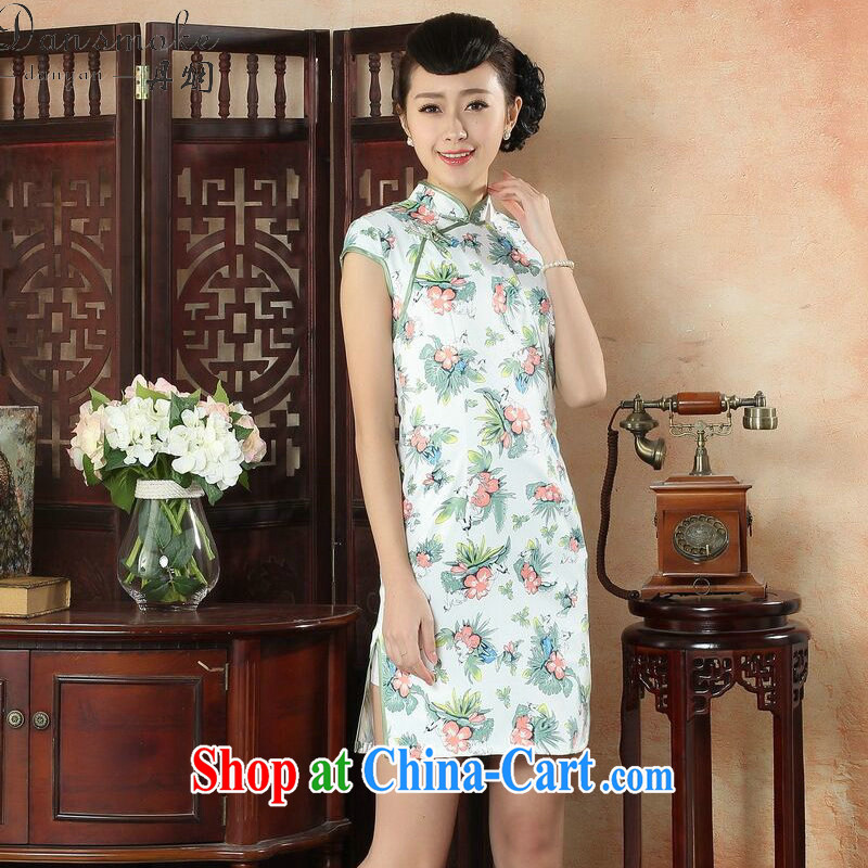 Bin Laden smoke-free summer cheongsam dress, Peony/blue flower Chinese improved, for a tight cotton daily short cheongsam as color 2XL, Bin Laden smoke, shopping on the Internet