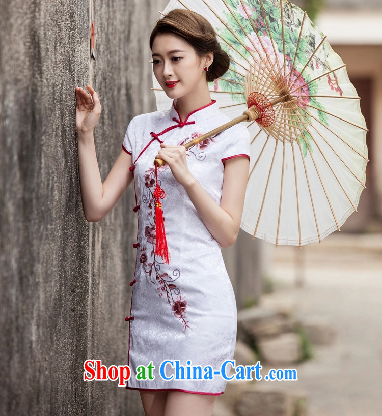 Yi leading edge of my 2015 summer new, improved retro style short, cultivating daily cheongsam dress C C 518 1124 white L pictures, price, brand platters! Elections are good character, the national distribution, so why buy now enjoy more preferential! Health