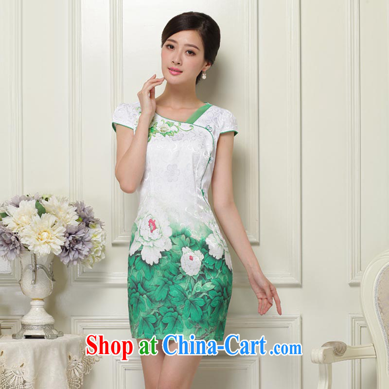 Stakeholders line cloud stylish V-neck larger women ethnic wind stamp improved cultivating short cheongsam JT 1039 green XL stakeholders, the cloud (YouThinking), and, on-line shopping