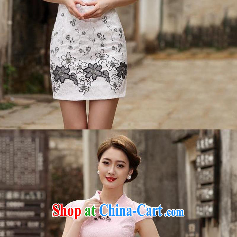 Yi leading edge of my 2015 summer new women with stylish retro short cheongsam dress C C 518 1120 white M clothing, edge, I, on-line shopping