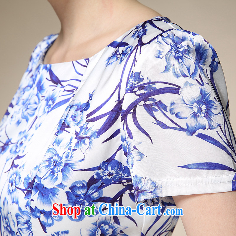 Yi leading edge of my 2015 summer new blue and white porcelain stamp the waist graphics thin round-collar further than short-sleeved dress beauty dresses T C 515 8991 blue XL clothing, edge, I, on-line shopping