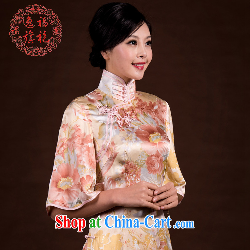 Well-being once and for all 2015 summer short, Silk Cheongsam high-end custom manual daily antique Chinese qipao dress pink tailored 15 day shipping