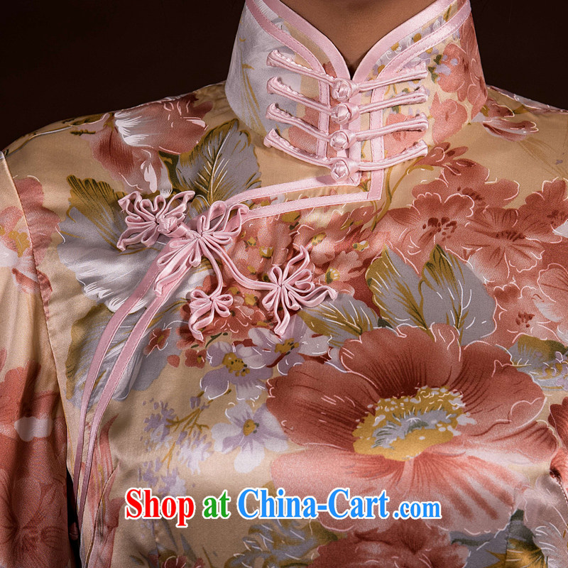 Well-being once and for all 2015 summer short, Silk Cheongsam high-end custom manual daily antique Chinese qipao dress pink tailored 15 Day Shipping, once and for all (EFU), online shopping