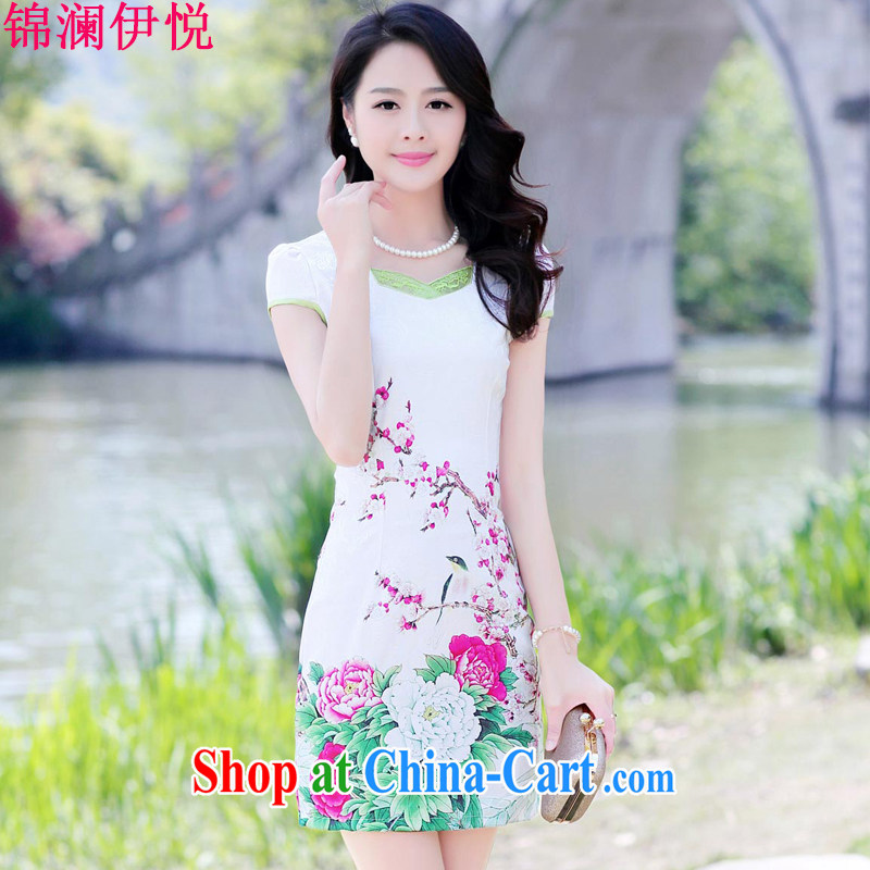 kam world the Hyatt 2015 embroidery short sleeve summer new, as well as cultivating graphics thin female arts van China wind dresses ethnic wind stamp pack and floral dresses female Red Peony 3 XL