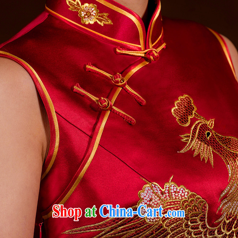once and for all, summer 2015 brides, red and gold Phoenix embroidery cheongsam long heavy Silk Cheongsam manually custom red tailored 30 Day Shipping, once and for all (EFU), and, on-line shopping