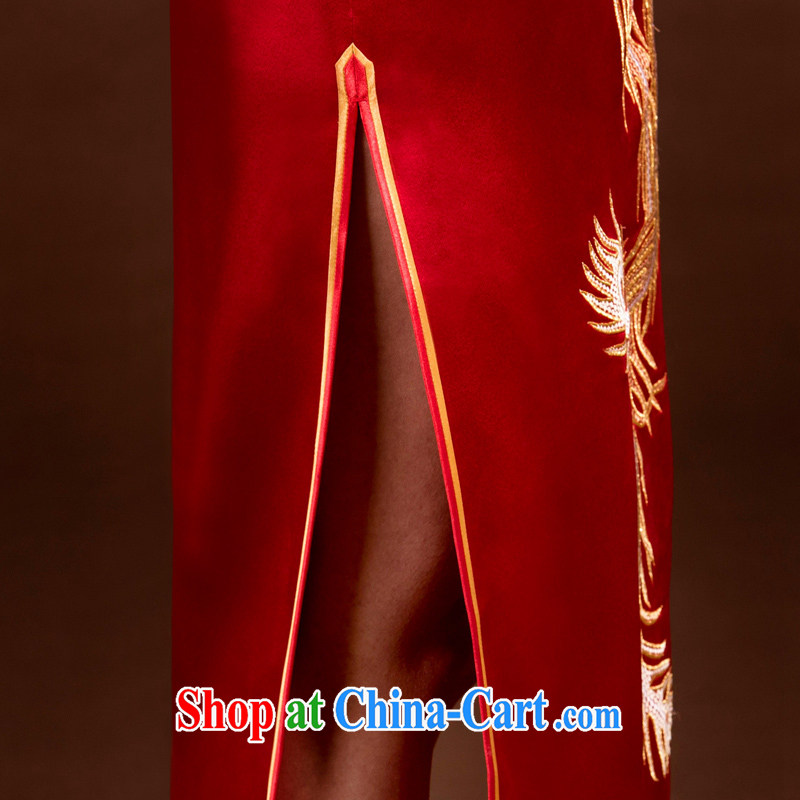 once and for all, summer 2015 brides, red and gold Phoenix embroidery cheongsam long heavy Silk Cheongsam manually custom red tailored 30 Day Shipping, once and for all (EFU), and, on-line shopping