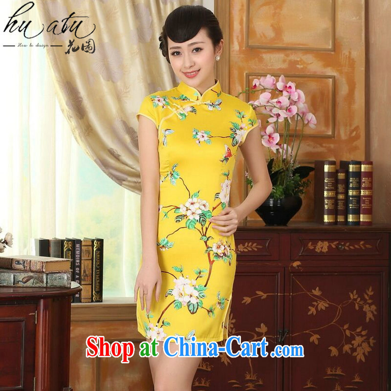 spend the summer wear cheongsam dress new Chinese improved version, for the hard-pressed damask retro floral short cheongsam as shown color M, figure, and, shopping on the Internet