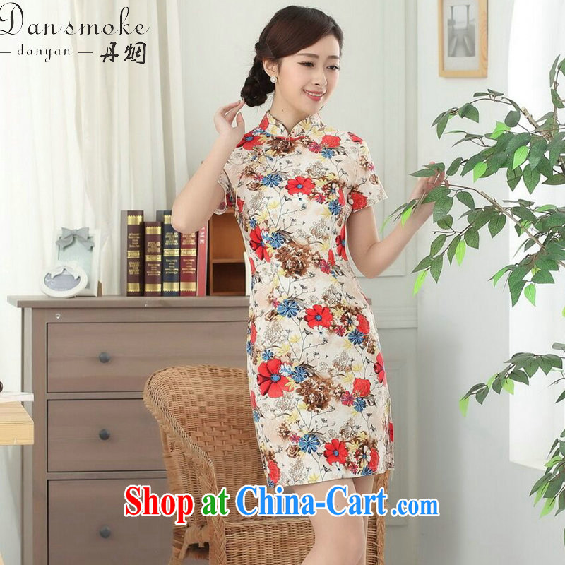 Bin Laden smoke cotton the Chinese Antique short-sleeved qipao improved daily republic linen clothes summer short cheongsam dress such as the color 2 XL, Bin Laden smoke, shopping on the Internet