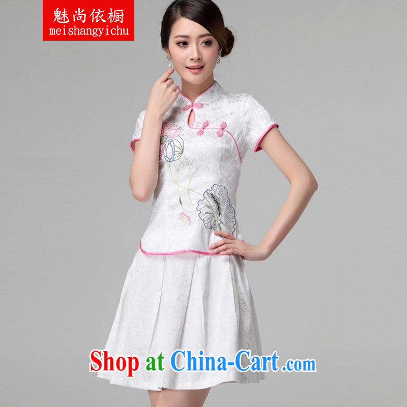 Clearly there is in accordance with Cabinet 2015 spring and summer female new beauty routine retro improved long-sleeved dresses and stylish two-piece with pink short-sleeved L, clearly still in accordance with Cabinet (MEISHANGYICHU), online shopping