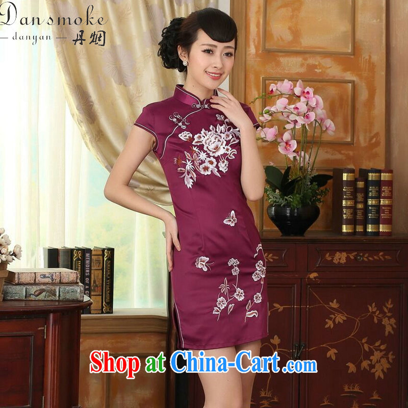 Dan smoke new summer female elegance Chinese qipao Chinese improved a tight embroidered damask video thin short dresses such as the color 2 XL, Bin Laden smoke, shopping on the Internet