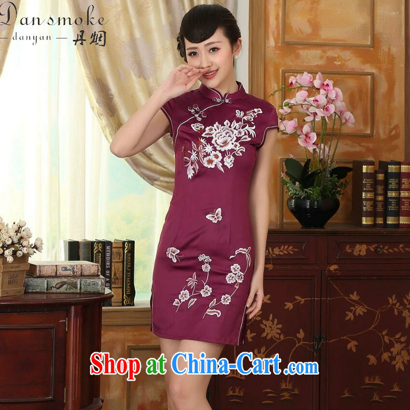 Dan smoke new summer female elegance Chinese qipao Chinese improved a tight embroidered damask video thin short dresses such as the color 2 XL, Bin Laden smoke, shopping on the Internet