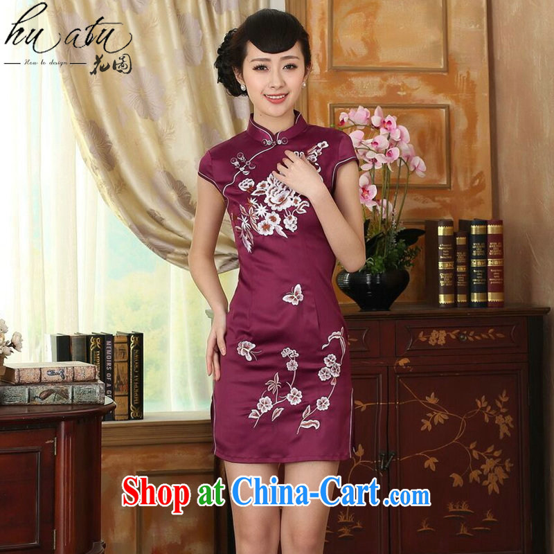 Take the new summer female elegance Chinese qipao,Chinese improved a flap embroidered damask video thin short dresses such as the color 2 XL