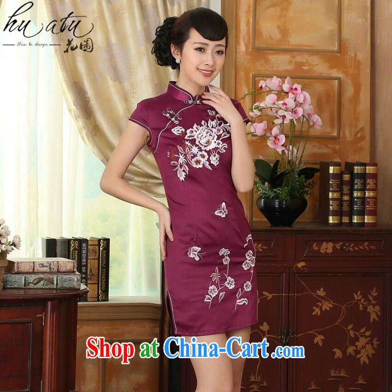 Take the new summer female elegance Chinese qipao,Chinese improved a flap embroidered damask video thin short dresses such as the color 2 XL, spend figure, online shopping