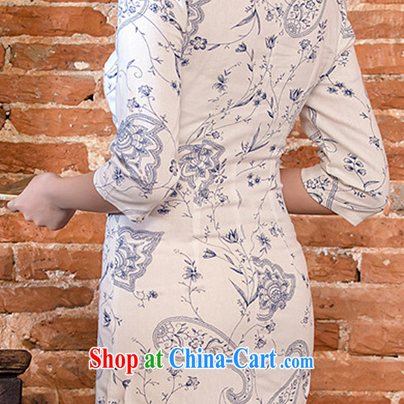 Stakeholders line cloud arts linen hand-tie short-sleeved Long low-power's cheongsam JT 2061 blue lotus XXL stakeholders, the cloud (YouThinking), on-line shopping
