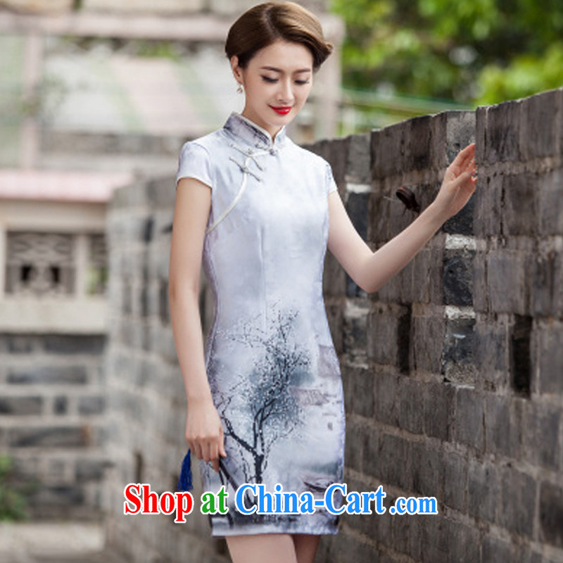 Clearly it is in accordance with Cabinet 2015 new painting classic short-sleeve cheongsam dress retro fashion China wind daily outfit L paintings, clearly still in accordance with Cabinet (MEISHANGYICHU), online shopping