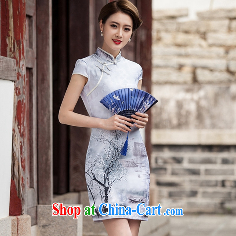 fragrance and beauty 2015 new painting classic short-sleeved qipao dress retro fashion China wind daily outfit XL paintings, fragrant and colorful (XIANGQINGZI), online shopping