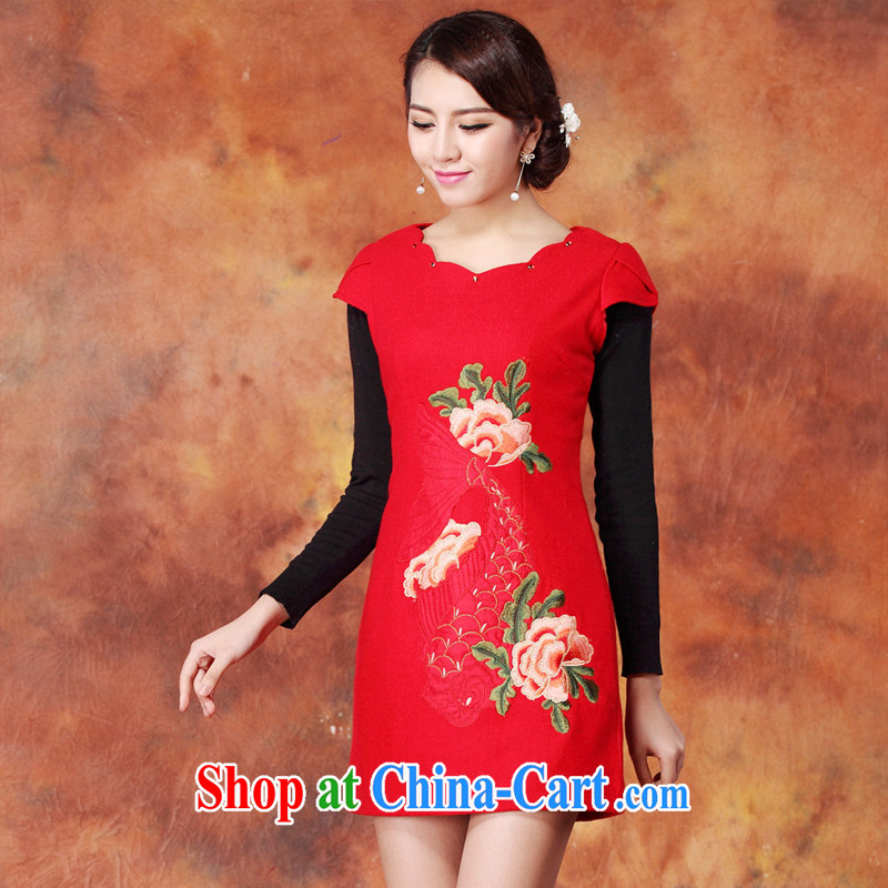 Stakeholders line cloud embroidered wool is short, the red cheongsam JT 1086 red XXL stakeholders, the cloud (YouThinking), and, on-line shopping