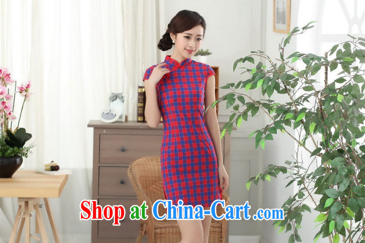 Bin Laden smoke-free summer wear new dress Chinese cheongsam Chinese clothing improved, for a tight cotton Plaid Short outfit such as the color S pictures, price, brand platters! Elections are good character, the national distribution, so why buy now enjoy more preferential! Health