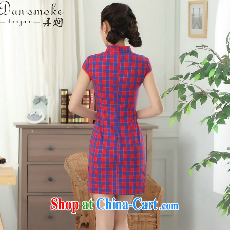 Bin Laden smoke summer new female Chinese cheongsam Chinese clothing improved, for a tight cotton Plaid Short outfit such as the color S, Bin Laden smoke, shopping on the Internet