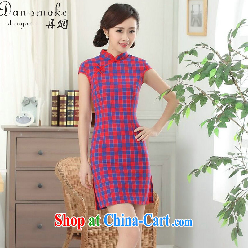 Bin Laden smoke summer new female Chinese cheongsam Chinese clothing improved, for a tight cotton Plaid Short outfit such as the color S, Bin Laden smoke, shopping on the Internet