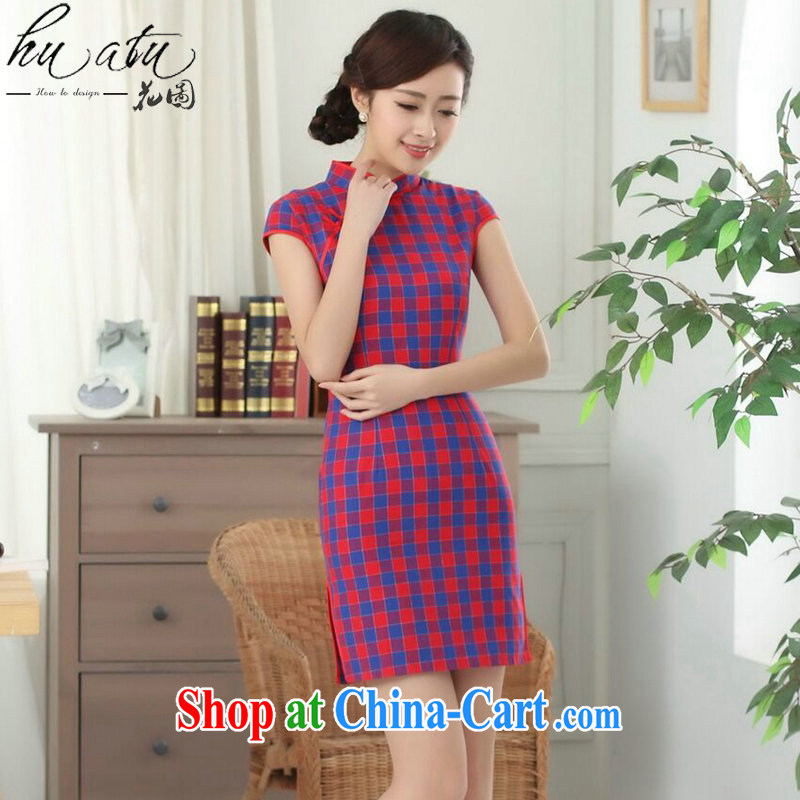 spend the summer with new female Chinese cheongsam Chinese clothing improved, for a tight cotton Plaid Short outfit such as the color 2 XL, figure, and on-line shopping