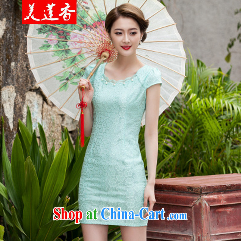 The US Dr. Chou 2015 spring and summer new, lace dresses and stylish beauty dress Openwork hook take Lake blue XL