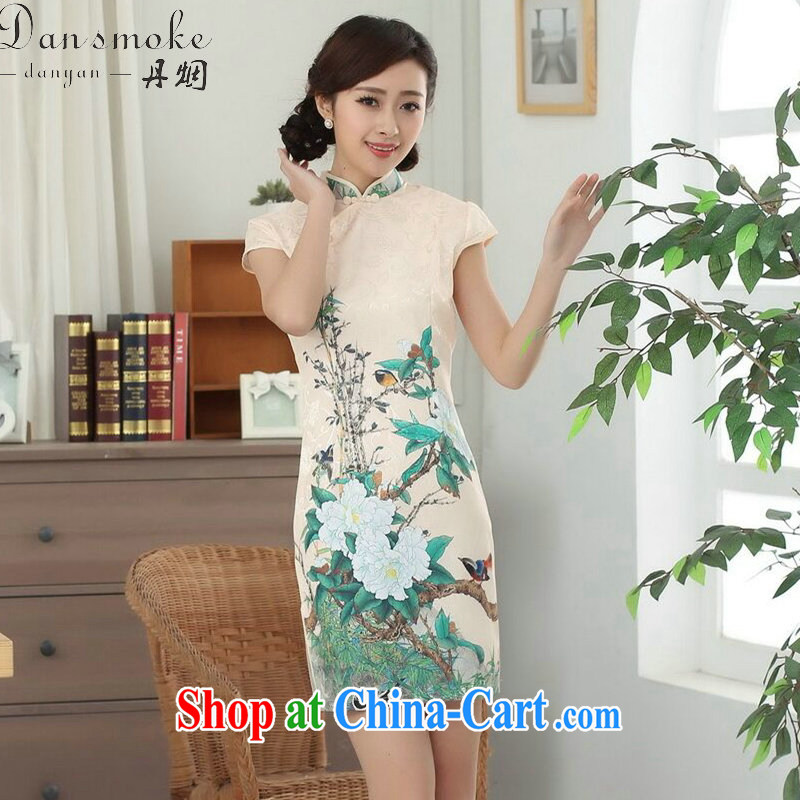Dan smoke new summer clothes and elegant Chinese flower cheongsam Chinese improved cotton is a tight video thin short dresses such as the color 2 XL, Bin Laden smoke, shopping on the Internet