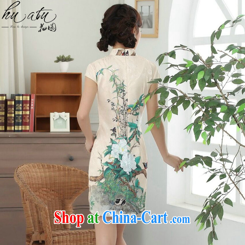Take the new summer clothes and elegant Chinese flower cheongsam Chinese improved cotton is a tight video thin short dresses such as the color 2 XL, figure, and shopping on the Internet