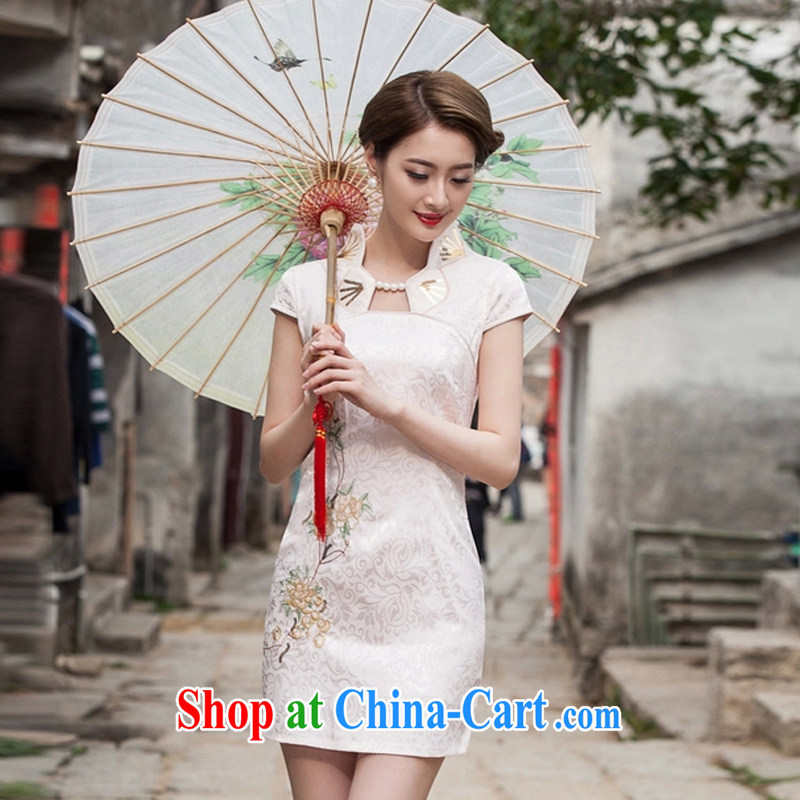 Clearly there in Cabinet 2015 new summer fashion improved cheongsam dress daily video thin beauty short cheongsam dress, apricot M