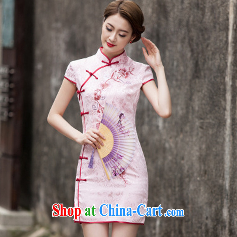 fragrance and beauty 2015 spring and summer New Tang with retro improved stylish short, cultivating daily cheongsam dress pink M