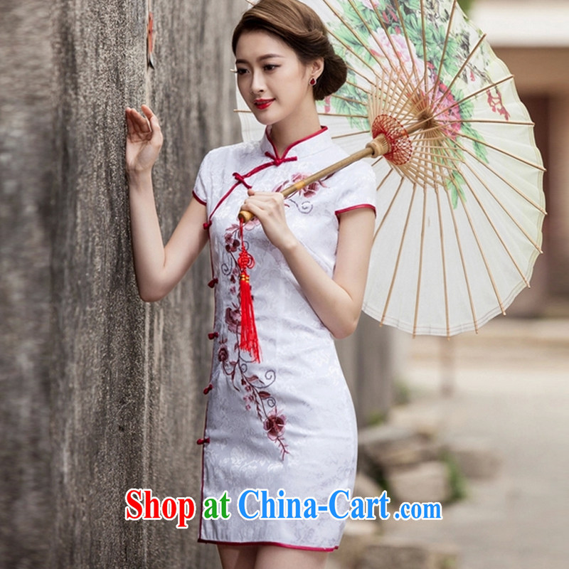 Clearly there is in accordance with Cabinet 2015 spring and summer new Chinese Antique improved stylish short day cultivating cheongsam dress pink L, clearly still in accordance with Cabinet (MEISHANGYICHU), shopping on the Internet