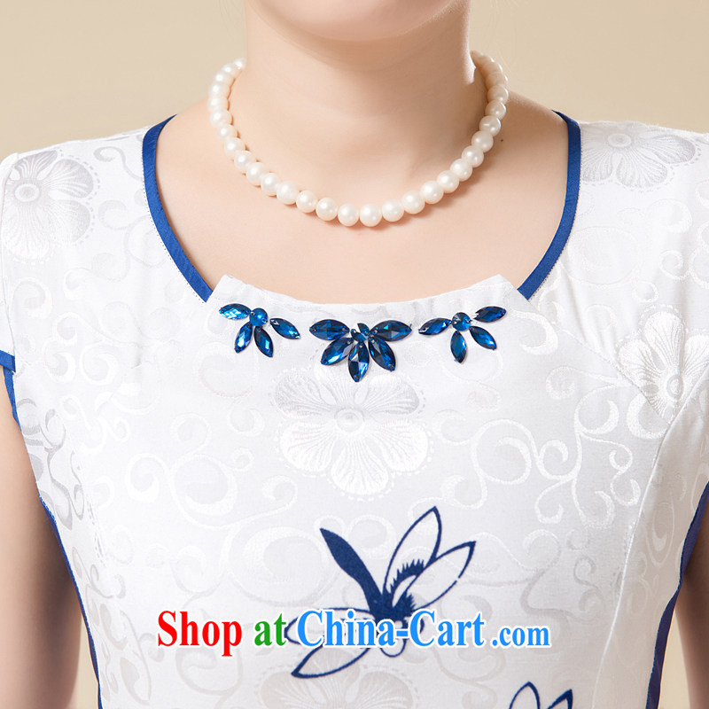 Pixel-yuan 2015 new improved retro daily outfit video thin Lotus embroidery beauty, summer short cheongsam dress cheongsam MOM blue XL, pixel-yuan (SSUIIYUAI), online shopping