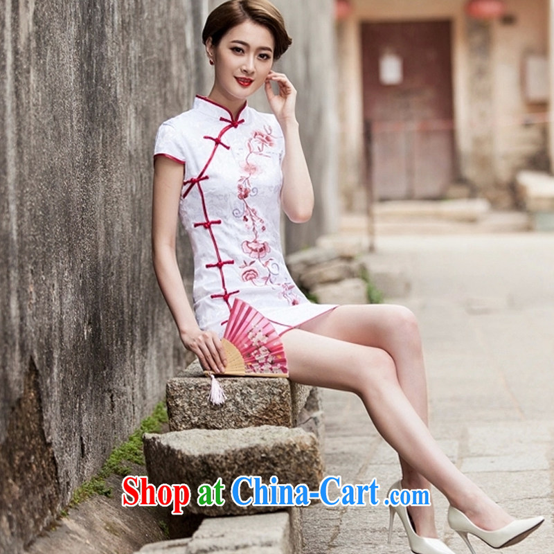 The Chou Lien-hsiang 2015 spring and summer New Tang with retro improved stylish short, cultivating daily cheongsam dress white M