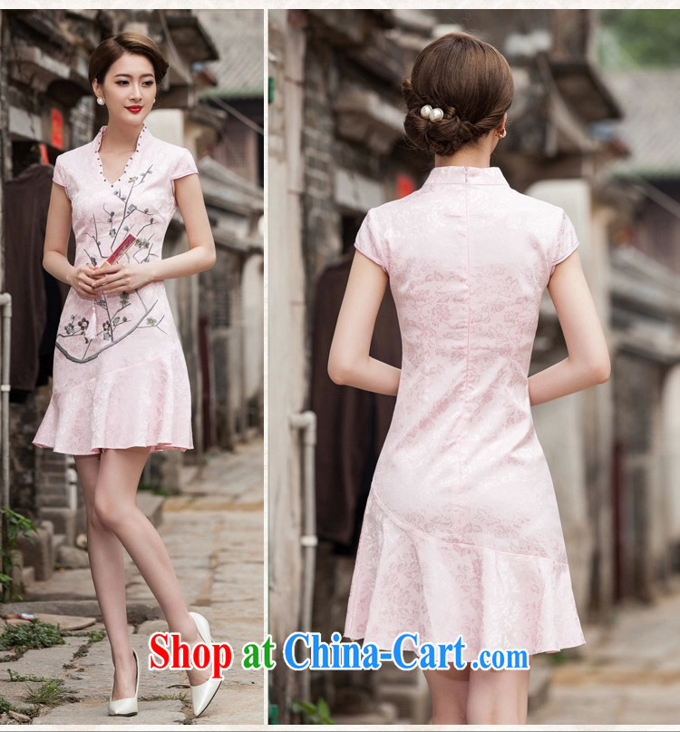 The Siang 2015 spring and summer new short-sleeved V collar embroidered Phillips-head nails Pearl crowsfoot skirt with embroidery short cheongsam white XL pictures, price, brand platters! Elections are good character, the national distribution, so why buy now enjoy more preferential! Health