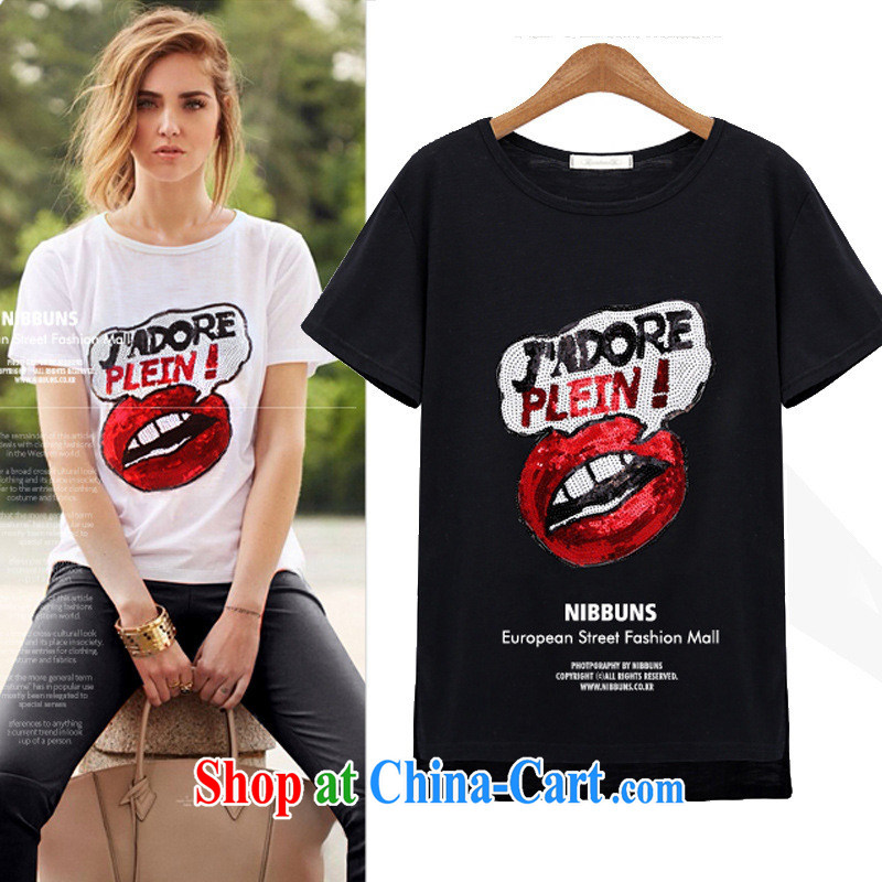The European sites in summer 2015 ladies' fashion, red lips stamp duty round-collar short-sleeve shirt T 3593 XL Black, Blue rain bow, and, shopping on the Internet