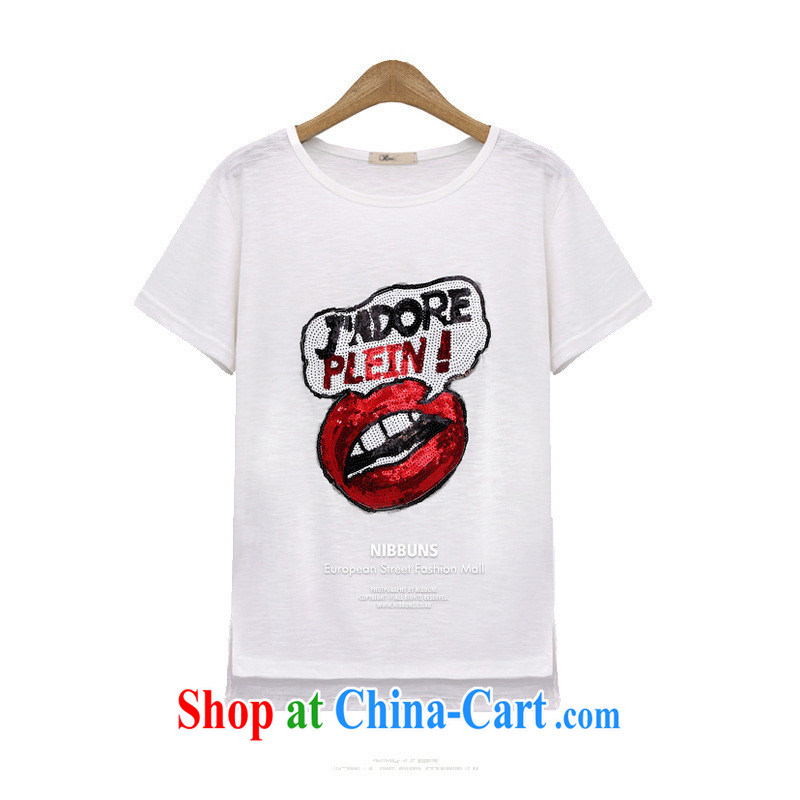 The European sites in summer 2015 ladies' fashion, red lips stamp duty round-collar short-sleeve shirt T 3593 XL Black, Blue rain bow, and, shopping on the Internet